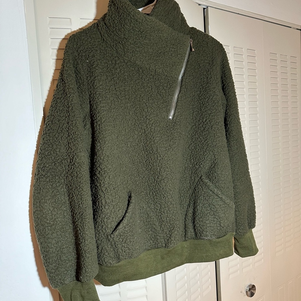 Cozy Olive Green Sherpa Pullover